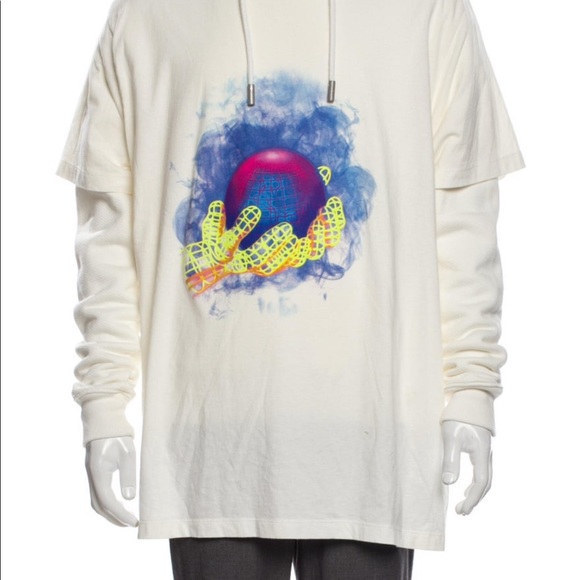 Off-White Virgil Abloh World Globe Hands Logo Hoodie Tee - Picture 3 of 6